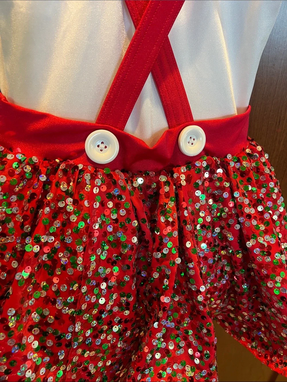 Weissman Holiday Red and White Sequin Suspender Skirt Costume